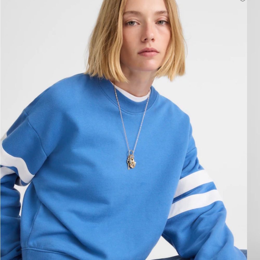 Madewell Blue and White Striped Sleeve Sweatshirt